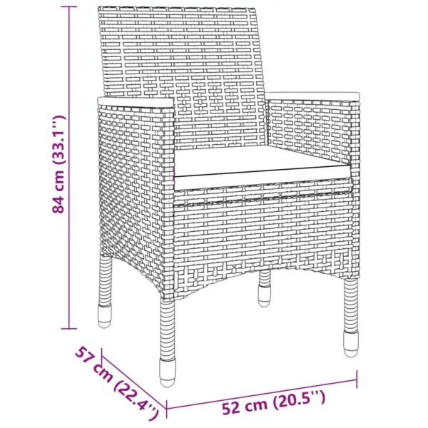 3-osaline aiamööbli komplekt, must polürotang, laud Ø60 x 75 cm, 2 tooli akaatsiapuiduga käetugede ja patjadega – 8