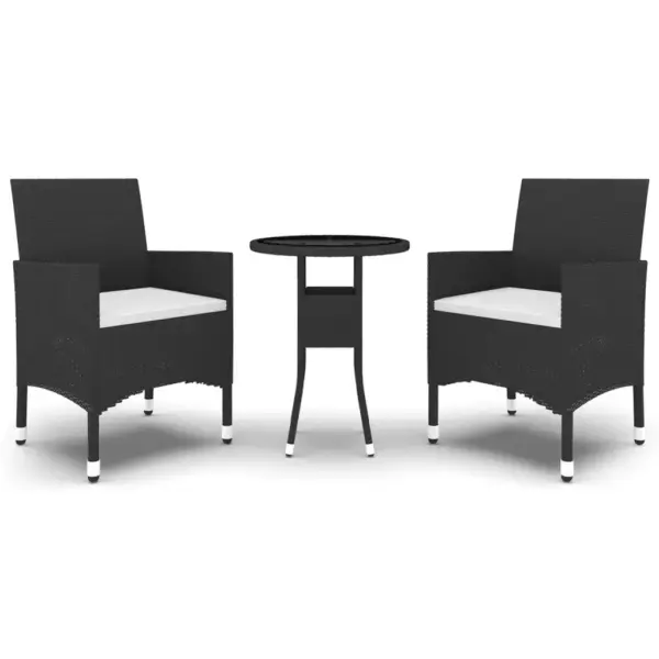 3-osaline polürotangist aiamööbli komplekt, must, laud 60 x 75 cm, 2 tooli istmepatjadega – 2