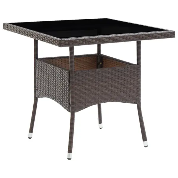 3-osaline aiamööbli komplekt patjadega, pruun polürotang, laud 80 x 80 cm, 2 tugitooli – 2
