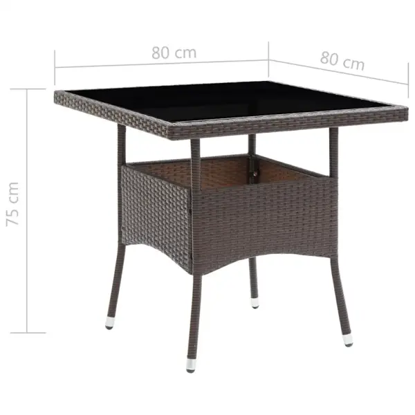 3-osaline aiamööbli komplekt patjadega, pruun polürotang, laud 80 x 80 cm, 2 tugitooli – 13