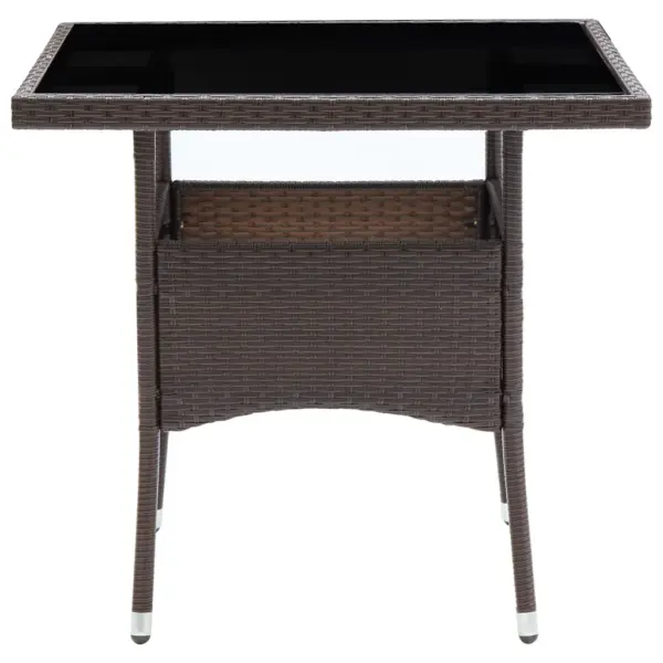 3-osaline aiamööbli komplekt patjadega, pruun polürotang, laud 80 x 80 cm, 2 tugitooli – 3