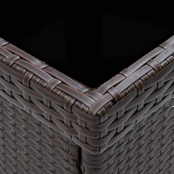 3-osaline aiamööbli komplekt patjadega, pruun polürotang, laud 80 x 80 cm, 2 tugitooli – 4
