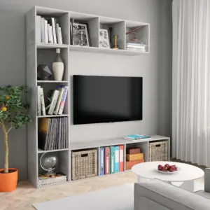 3-osaline raamatu- ja telerikappide komplekt, betoonhall tehispuit, 180 x 30 x 180 cm