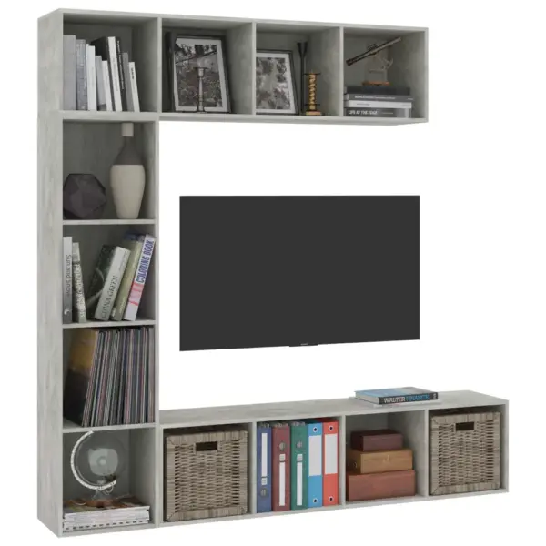 3-osaline raamatu- ja telerikappide komplekt, betoonhall tehispuit, 180 x 30 x 180 cm - 3