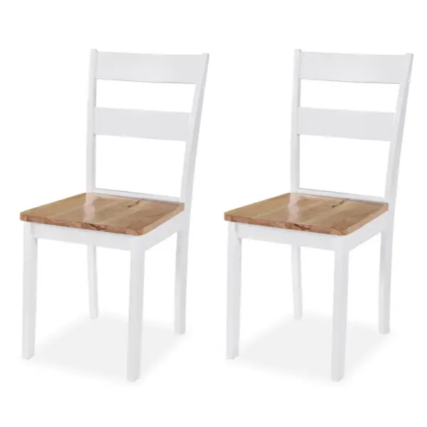 3-osaline söögitoakomplekt pikendatava 90 cm ümmarguse lauaga, MDF ja kautšukipuu, valge/naturaalne puit – 3