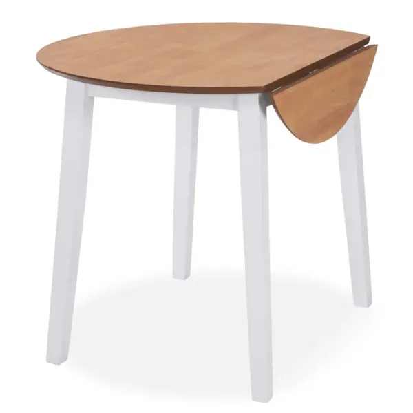3-osaline söögitoakomplekt pikendatava 90 cm ümmarguse lauaga, MDF ja kautšukipuu, valge/naturaalne puit – 4