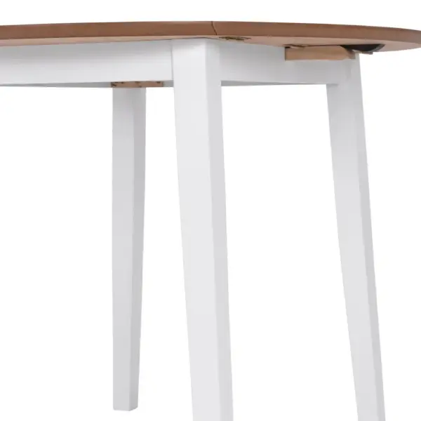 3-osaline söögitoakomplekt pikendatava 90 cm ümmarguse lauaga, MDF ja kautšukipuu, valge/naturaalne puit – 5
