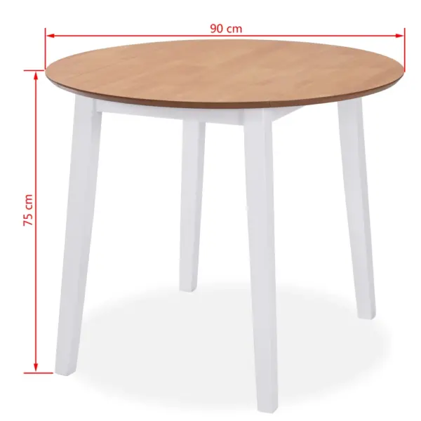 3-osaline söögitoakomplekt pikendatava 90 cm ümmarguse lauaga, MDF ja kautšukipuu, valge/naturaalne puit – 7