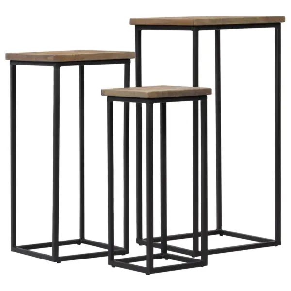 3-osaline lillelaudade komplekt taaskasutatud tiigipuust, musta terasraamiga, suur laud 35 x 35 x 72 cm – 2