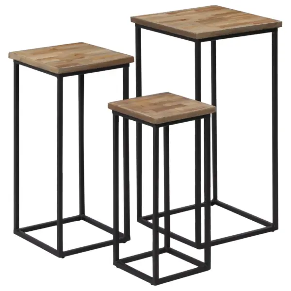 3-osaline lillelaudade komplekt taaskasutatud tiigipuust, musta terasraamiga, suur laud 35 x 35 x 72 cm – 12