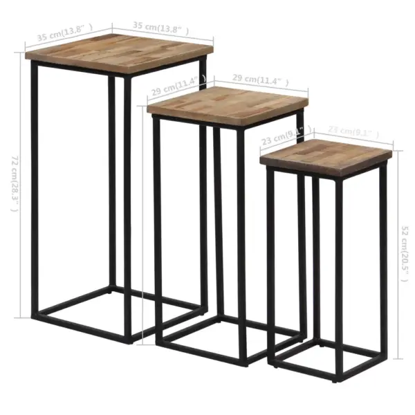 3-osaline lillelaudade komplekt taaskasutatud tiigipuust, musta terasraamiga, suur laud 35 x 35 x 72 cm – 10