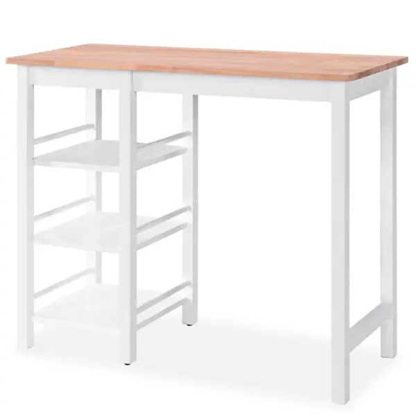 3-osaline baarikomplekt riiulitega, MDF ja kautšukipuu, valge/naturaalne puit – 4