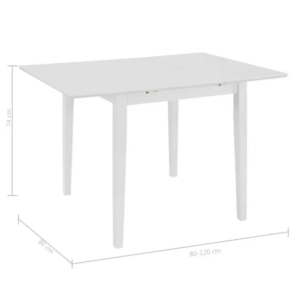 3-osaline pikendatav söögitoakomplekt, valge kautšukipuit ja MDF, laud 80–120 x 80 cm – 13