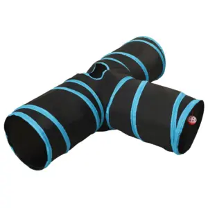 3-suunaline T-kujuline kassitunnel piiluauguga, must-sinine, 90 cm, polüester