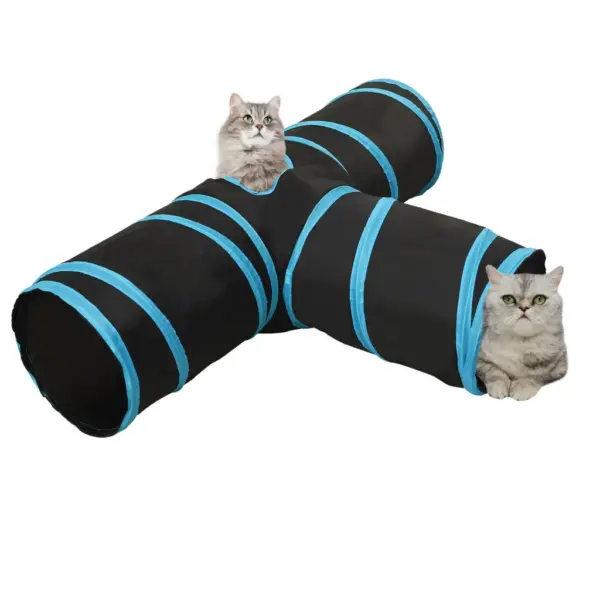 3-suunaline T-kujuline kassitunnel piiluauguga, must-sinine, 90 cm, polüester – 2