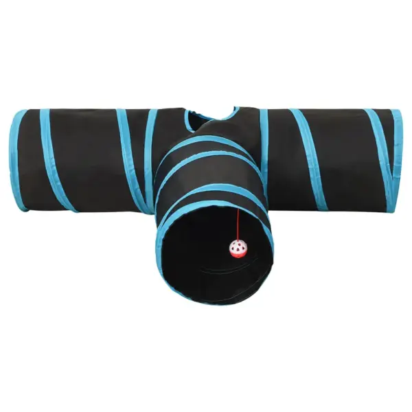 3-suunaline T-kujuline kassitunnel piiluauguga, must-sinine, 90 cm, polüester – 3