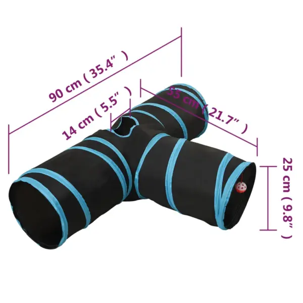 3-suunaline T-kujuline kassitunnel piiluauguga, must-sinine, 90 cm, polüester – 8