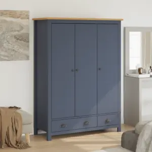 3-ukseline garderoob Hill, hall ja meepruun männipuit, 127 x 50 x 170 cm