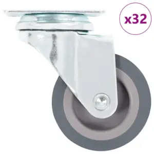 Hallid pöörlevad mööblirattad termoplastilisest kummist, 50 mm, tsingitud terasraamiga, 32 tk