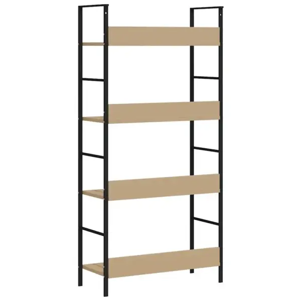 4-korruseline raamaturiiul tamm ja must, tehispuit ja teras, 60 x 27,6 x 124,5 cm – 7