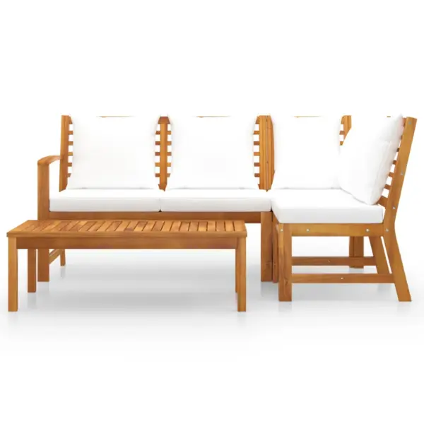 4-osaline akaatsiapuidust aiadiivanikomplekt patjadega, kreemjas, laud 100 x 50 cm – 3