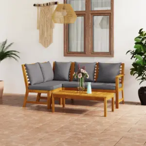 4-osaline akaatsiapuidust aiadiivanikomplekt patjadega, tumehall, laud 100 x 50 cm