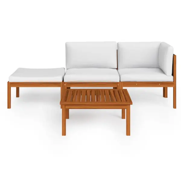 4-osaline akaatsiapuidust aiamööbli komplekt köisseljatoega, kreemikasvalged padjad, laud 63 x 63 cm – 2