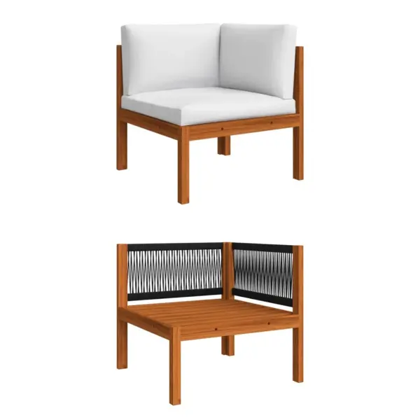 4-osaline akaatsiapuidust aiamööbli komplekt köisseljatoega, kreemikasvalged padjad, laud 63 x 63 cm – 3