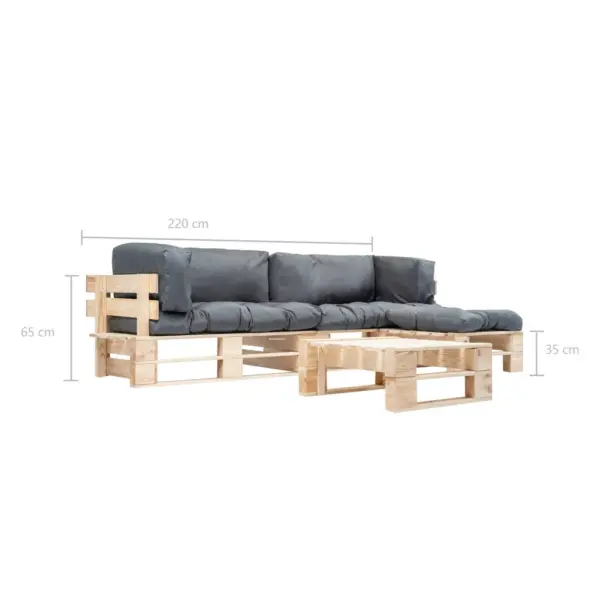 4-osaline kaubaalustest aiadiivanikomplekt, immutatud männipuit, hallid padjad, 220 x 126 cm – 5