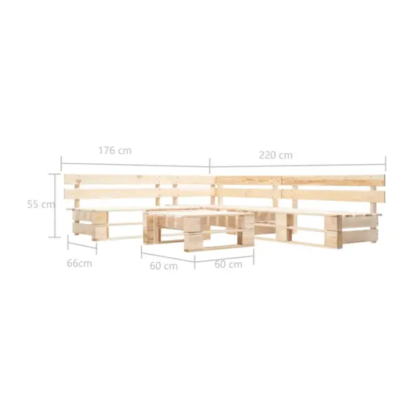 4-osaline kaubaalustest aiamööbli komplekt, immutatud männipuit, naturaalne, diivan 220 x 176 cm, laud 60 x 60 cm – 3