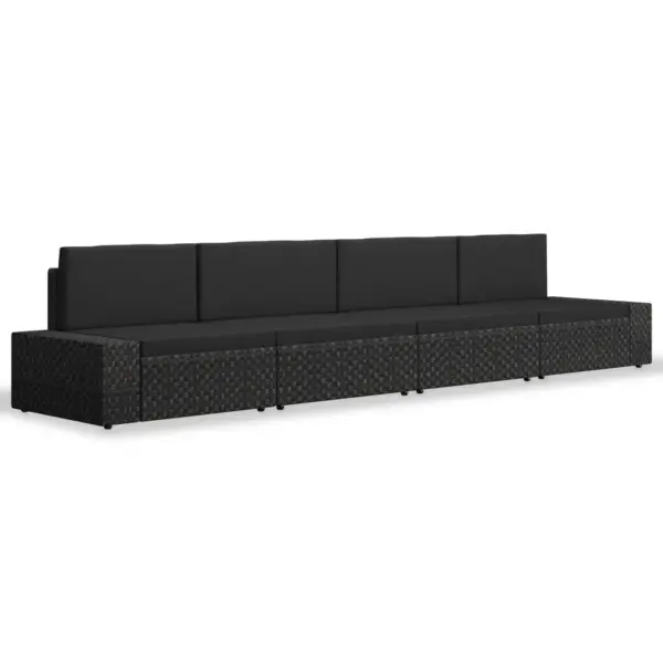 4-osaline modulaarne polürotangist aiadiivanite komplekt patjadega, must – 2