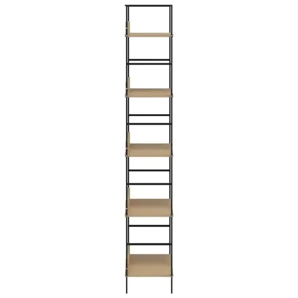 5-korruseline raamaturiiul, tamm ja must, tehispuit ja teras, 60 x 27,6 x 158,5 cm – 5