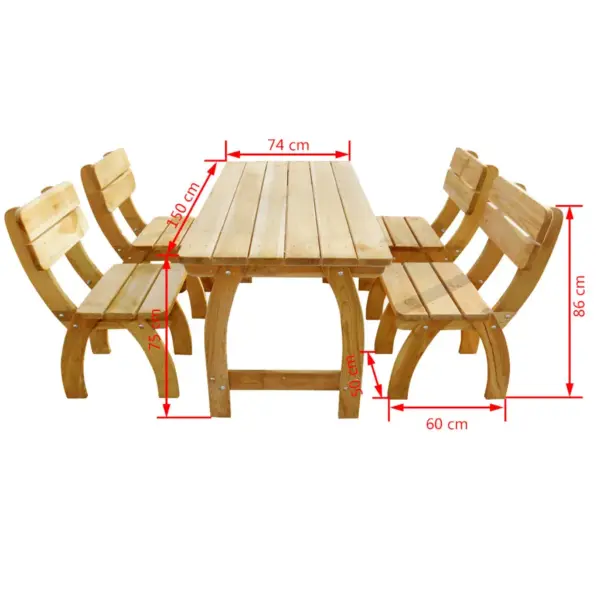 5-osaline aiamööbli komplekt, immutatud männipuit, pruun, laud 150 x 74 x 75 cm – 6