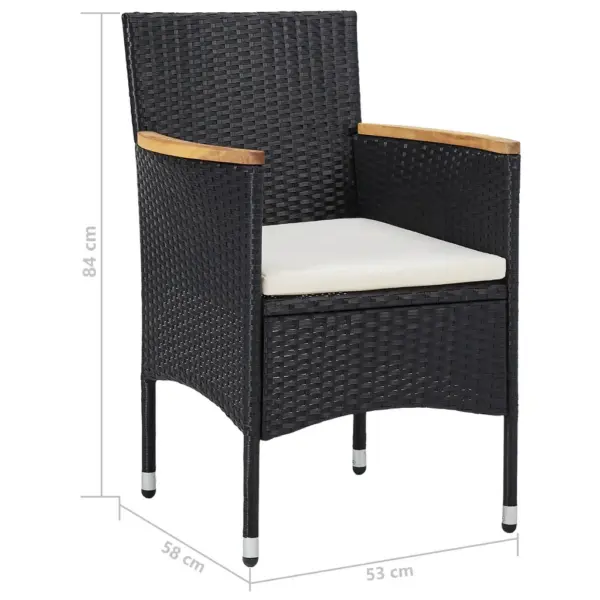 5-osaline aiamööbli komplekt, must polürotang ja akaatsiapuit, laud 80 x 80 cm – 12