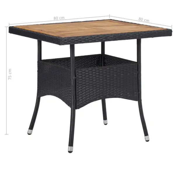 5-osaline aiamööbli komplekt musta polürotangi ja akaatsiapuidust lauaga, laud 80 x 80 cm – 11