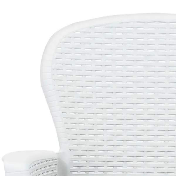 5-osaline aiamööbli komplekt rotangiimitatsiooniga, valge plast, istmepatjadega – 5