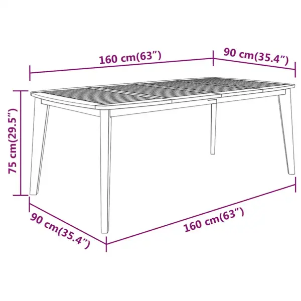 5-osaline akaatsiapuidust aiamööbli komplekt liistdisainiga, pruun, laud 160 x 90 cm – 9
