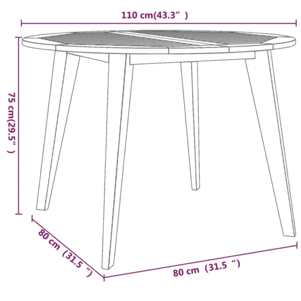 5-osaline akaatsiapuidust aiamööbli komplekt, ümmargune laud Ø 110 cm, pruun – 12