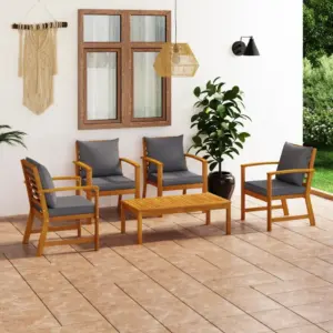 5-osaline aiamööbli komplekt patjadega, akaatsiapuit, tumehall, laud 100 x 50 cm