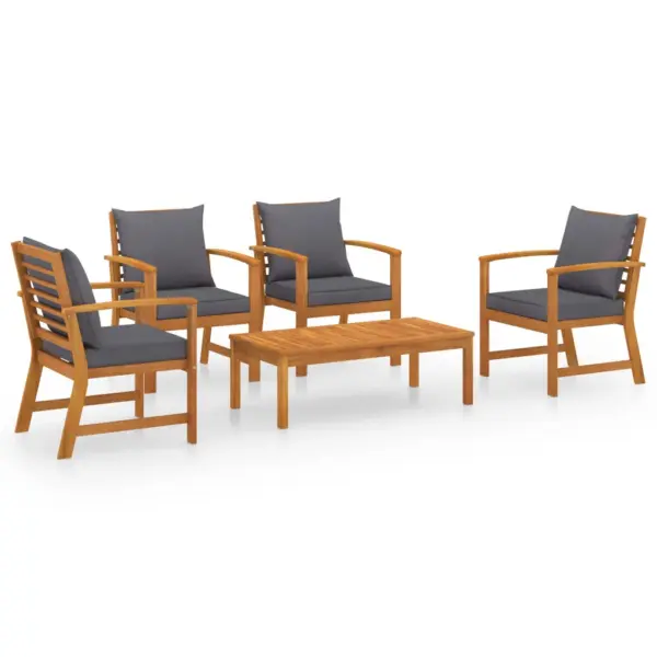 5-osaline aiamööbli komplekt patjadega, akaatsiapuit, tumehall, laud 100 x 50 cm – 2