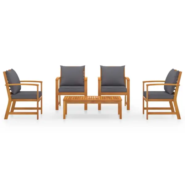 5-osaline aiamööbli komplekt patjadega, akaatsiapuit, tumehall, laud 100 x 50 cm – 3