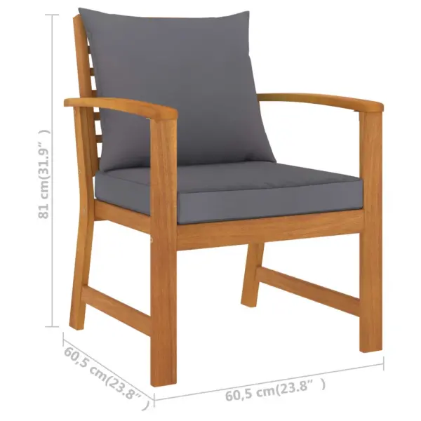 5-osaline aiamööbli komplekt patjadega, akaatsiapuit, tumehall, laud 100 x 50 cm – 8