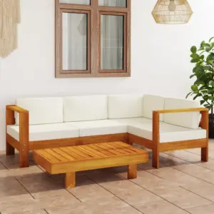 5-osaline akaatsiapuidust nurgaga aiamööbli komplekt patjadega, laud 100 x 60 cm