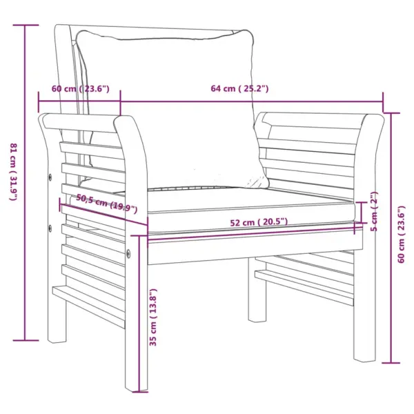 5-osaline akaatsiapuidust aiamööbli komplekt patjadega, pruun, laud 100 x 50 x 50 cm – 9