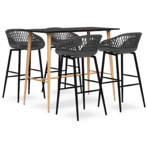 5-osaline baarikomplekt baarilaua ja 4 halli baaritooliga, must, MDF ja metall, laud 120 x 60 x 105 cm
