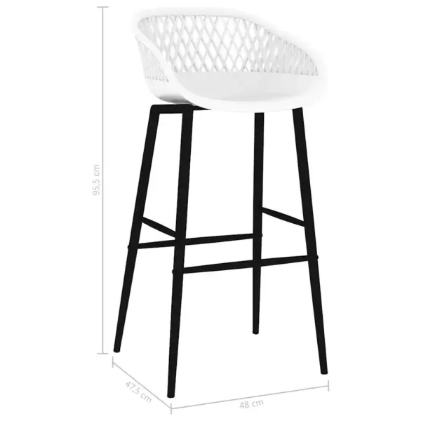 5-osaline baarikomplekt baarilaua ja 4 baaripukiga, must MDF-laud 120 x 60 x 105 cm, valged PP-ist toolid – 13