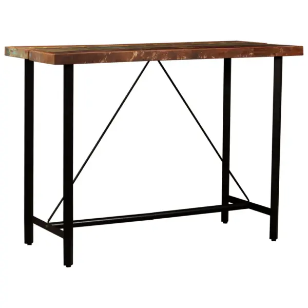 5-osaline baarikomplekt taastatud puidust lauaga ja ehtsa nahaga toolid, mitmevärviline, laud 150 x 70 x 107 cm – 11