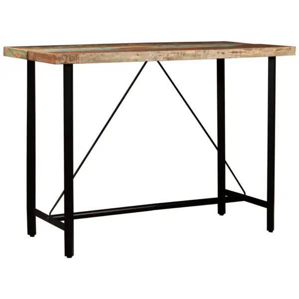 5-osaline baarikomplekt taastatud puidust lauaga ja ehtsa nahaga toolid, mitmevärviline, laud 150 x 70 x 107 cm – 12
