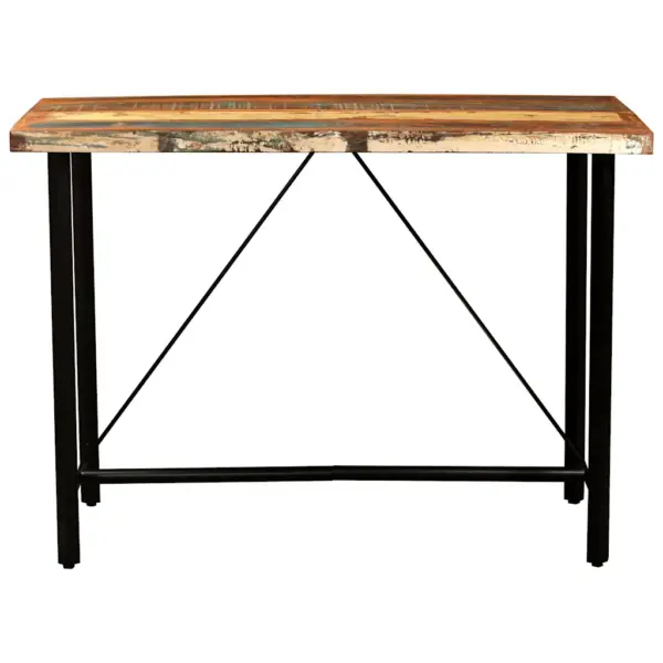 5-osaline baarikomplekt taastatud puidust lauaga ja ehtsa nahaga toolid, mitmevärviline, laud 150 x 70 x 107 cm – 13