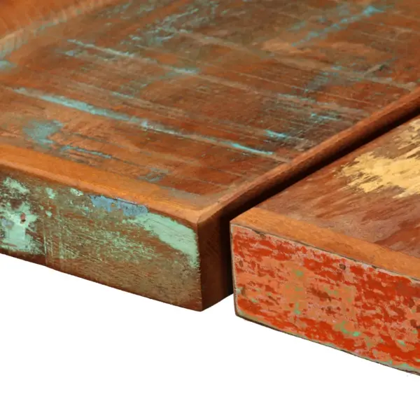5-osaline baarikomplekt taastatud puidust lauaga ja ehtsa nahaga toolid, mitmevärviline, laud 150 x 70 x 107 cm – 4